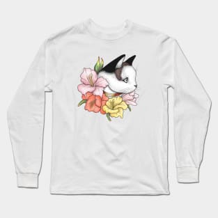 Cat Portrait in Gladiolus Flowers (Pink Edition) Long Sleeve T-Shirt